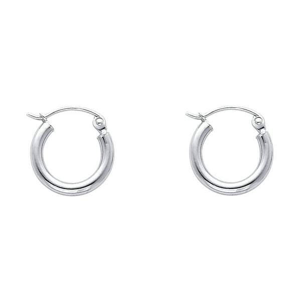 Jewels By Lux 14k White Gold 2mm Round Hoop Earrings Jewels By Lux 14k White Gold 2mm Round Hoop Earrings